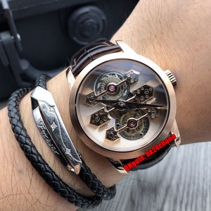 Süper Sürüm Saatler RMF 41mm 99193-52-002-BA6A 18 K Gül Altın Gerçek Turbillon Mekanik Köprüler Erkek İzle Gümüş Arama Deri Kayış Gents Spor Saatı