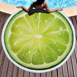 Wassermelone Orange Mikrofaser Rundes Strandtuch Obst Dicke Duschbadetücher Sommer Schwimmkreismatte mit Quasten 500g