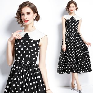 Retro Womens Dot Printes Dress Sleeveless Summer Midi Dress High-end Trend Lady Dress Boutique Dresses