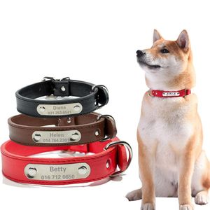 Dog Collars & Leashes Creative Customized Leather Collar Durable Padded Personalized Pet ID PU Carving Puppy Cat Leash Nameplate Engraved