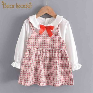 Flickor Baby Plaid Klänningar Mode Höst Kids Elegant Bowtie Klänning Söt Kläder Casual Born Outfits 210429