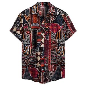 Womail Summer Mens Ethnic Short Sleeve Casual Cotton Linen Printing Hawaiian Shirt Blouse Streetwear Camisas Shirts 210707