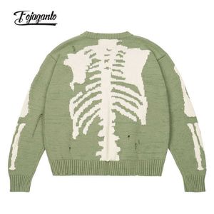 FoJaganto Autumn Fashion Sweater Men Hip Hop Harajuku Skeleton Bone Jacquard Stickever Pullover Oversize Brand Casual Man 210909