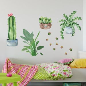 Duvar Çıkartmaları Sticker Yeşil Kaktüs Bitki Desen PVC Kendinden Yapışkanlı Çıkarılabilir Oturma Odası Yatak Odası Dekoratif Duvar Kağıdı Ev Dekorasyonu