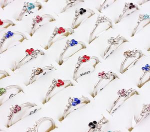 50pcs Wholesale Mixed Lots Shiny Crystal Rhinestone Rings Band Kid Children Engagement Wedding Bridal Finger Ring Jewelry