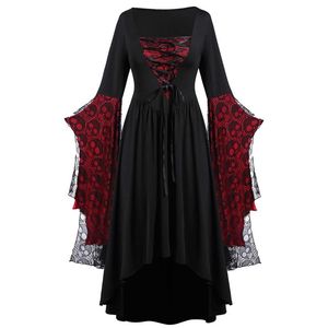 Casual Dresses Party Witch Cosplay Halloween Costume Plus Size Skull Dress Lace Bat Sleeve Costumes Women