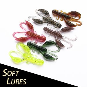 15 pcs / saco jig wobblers silicone moda macia fishy cheiro worm lagosta iscas de pesca 50mm 2.1g camarão flutuador giratório twintails pesca marítima