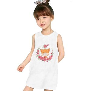 Girl's Dresses Gril Animal And Flowers Vest Skirt Summer Children's Clothing Anime Loose Casual Clothes Young Children For Grils Cute