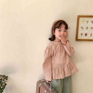 Spring cute girls plaid long sleeve blouses Cotton casual fashion loose Tops 1-5Y 210508