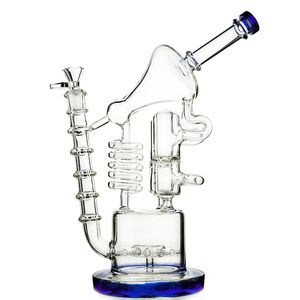Huge Heady Green Blue Hookahs Recycler Water Pipe 5mm Thick Martrix 14mm Female Joint Glass Bong Sidecar With Bowl Oil Dab Rig