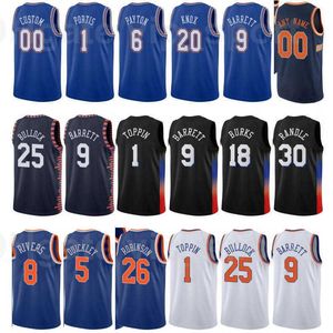 Baskılı Basketbol Quentin Grimes Jersey 6 Immanuel Quickley 5 Alec Burks 18 Cam Kırmızımsı 21 OBI Toppin 1 Kevin Knox 20 Mavi Beyaz Takım Renkleri Spor Hayranları