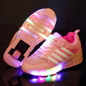 Kids Glowing Sneakers Sneakers with wheels Led Light up Roller Skates Sport Luminous Lighted Shoes for Kids Boys Pink Red Blue
