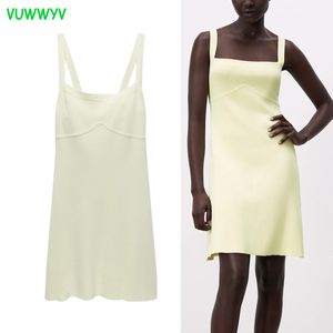 Summer Dress Woman Yellow Strap Backless Knitted es Women Sleeveless Jersey Tank Ladies Casual Mini Vestidos 210430