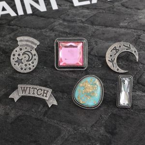Pins, broscher 6st / set Moon Star Instrument Witch Divination Lapel Pins Badge Smycken Inredd för skjortväska Coat Cap Gift