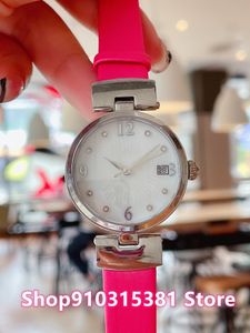 Diamantes Rosa Naturais venda por atacado-Mulheres clássicas vermelhas de couro rosa redondo relógios de diamante de aço inoxidável relógio de quartzo geométrico relógio natural mãe de pérola relógio mm