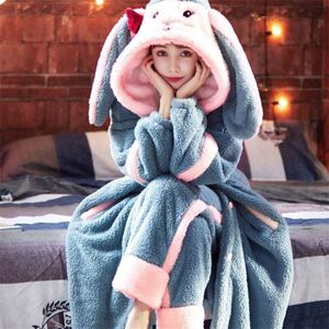 Winter Flannel pyjamas uppsättning för kvinnor djur tjocka varma söta långa ärmar sovkläder lösa pyjamas kostym homewear kläder 210928