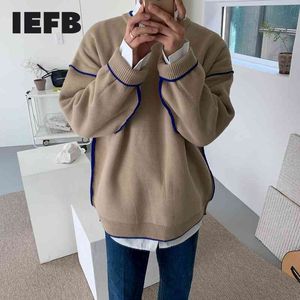 IEFB / men's wear round collar sweater Korean loose trendy kintted tops for male autumn and winter thickened clothes 9Y4246 210524