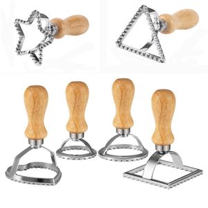 Ferramentas de pastelaria Ravioli Stamp Maker Cortador Cookies Molde Fluted Edge Punho de Madeira Macarrão Press Para Bolinhos Lasagna Pierogi XBJK2203