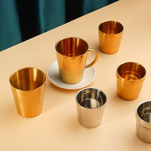 304 Tazza d'acqua in acciaio inox con paglia o cucchiaio a doppio strato Isolamento termico isolante piccola tazza di birra coreana vetro bevanda tazze