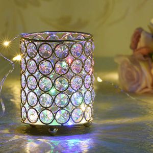 Cylinder Glass Tealight Candle Holders Metal Cup Crystal Stand Vase for Home Wedding Christmas Halloween Decoration Centerpieces SH190924