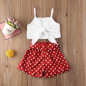 Sommer Kleinkind Kinder Baby Mädchen Säuglingskleidung Hängende Schulter Ärmellose Polka Dot Shorts Anzug Set Outfit 210326