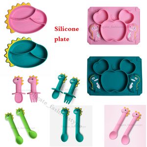 Baby silicone plate infant training sub-compartment food bowl integrated anti-fall suction bowl tableware wholesale