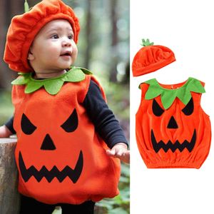 Toddler Infant Baby Boy Girl Cosplay Pumpkin Halloween Outfits Vest Tops Hat Newborn Halloween Costume For Baby Girl Clothes Set Q0910