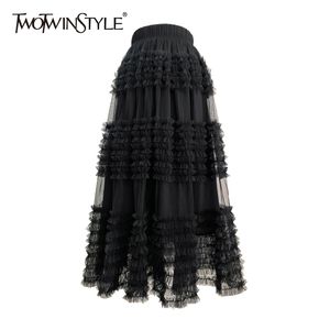 Ball Gown Black Skirt For Women High Waist A Line Patchwork Mesh Skirts Female Fashion Clothing Stylish 210521