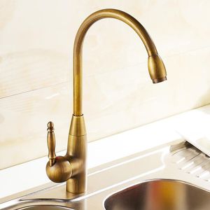 バスルームのシンクの蛇口アンティークの真鍮仕上げの台所蛇口の青銅の単一のハンドルと冷たい水のタップ360旋回ミキサーのタップ