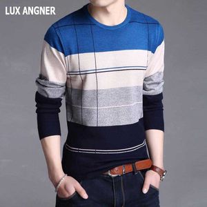 Lux Angner 새로운 패션 브랜드 스웨터 남성 가을 캐주얼 스트라이프 풀 오버 남자 스웨터 한국어 슬림 피트 남자 점퍼 당김 homme y0907