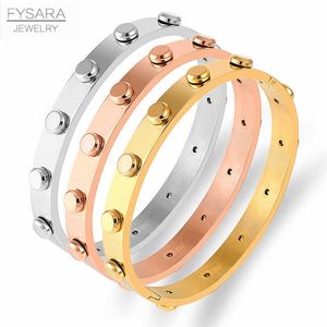 Fysara Luxury Brand Screw Rivet Bangles Men Gold Color Stainless Steel Love Nail Bangles Punk Rock Jewelry Boy Watch Accessories Q0719
