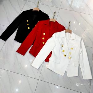 Classic Black/White/Red Short Women's Blazers Designer Double Gold Buttons Women Jackets 100201