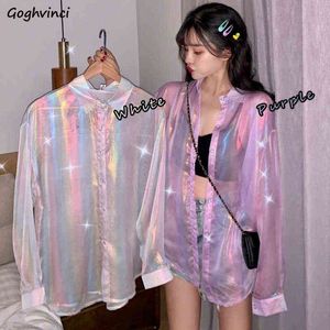 Shirts Frauen Dünne Sommer Plus Größe 3XL Sun-proof Täglichen Outwear Chic Glitter Ins Harajuku Design Blusen Frauen Lose ulzzang Neue H1230