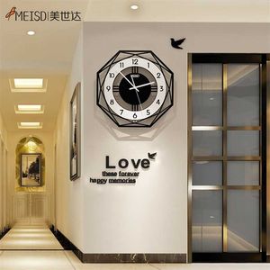 Meisd Duży Wielokąt Clock Clock Lustro Naklejki Wiszące Zegarki Ścienne Silent Mechanism Kreatywny Home Decor Horloge 210930