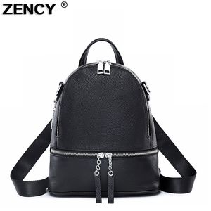 ZENCY Silver Hardware 100 % echtes Rindsleder, weiße Damen-Damenrucksäcke, erste Schicht, Rindsleder, Sommerrucksack, junge Mädchentasche