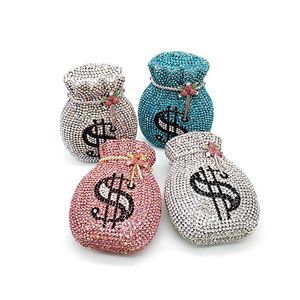 Aftonväskor EST Luxury Women Party Designer Rolig Rich Dollar Full Crystal Clutches Purses Pouch Money Bag