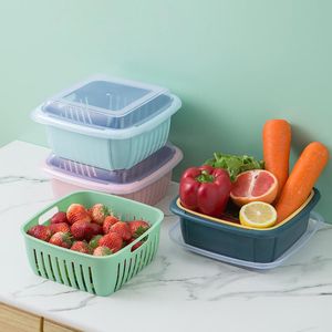 Storage Bottles & Jars Kitchen Covered Double-dried Fruit Vegetable Box PP Material Washing Drain Basket Preservation