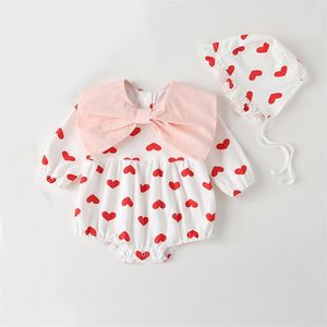 Baby Girl Romper Triangle Spring Höst Bomull Kläder + Hat 2st Set Kid 210528