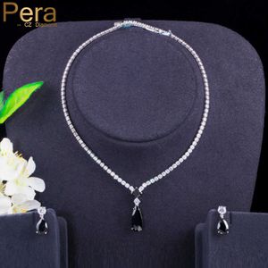 Pera delicada Mystic Black CZ Crystal Dangle Waterdrop Brincos e Colar Conjuntos de Jóias para Mulheres Casamento Marca Jóias J429 H1022