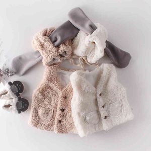 아기 소년 소녀 순수한 색상 따뜻한 양복 조끼 재킷과 모자 가을 겨울 유아 아이 소년 소녀 조끼 코트 의류 210429