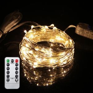 Strängar 5 m/10 m trådlös fjärrkontroll LED -sträng IP65 Vattentät semester Fairy Lights Outdoor Christmas Garden Decor Copper Wire Lampled