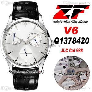 ZF V6 Master Ultra Ince Réserve de Marche SA938 Otomatik Erkek İzle Q1378420 38mm Güç Rezervi Çelik Kılıf Beyaz Kadran Siyah Deri Süper Sürüm Saatler Puretime A1