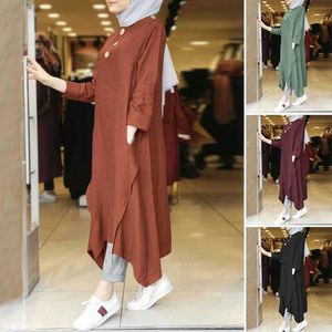Vintage Kvinnors Oregelbundna Sundrzanzea 2021 Höst Abaya Midi Drlong Sleeve Vestidos Muslim Kvinna Solid Knapp Robe 5XL X0529