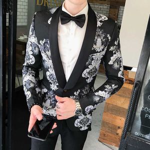 Jesień Flower Print Blazer Masculino Slim Fit Wedding Business Blazer Mężczyźni Pojedynczy Przycisk Dorywczo Kurtka Dürno Veste Homme 210527