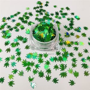 PrettyG 1 Box Weed Leaves Shape Holographic Glitter Sequins for Resin DIY Making Art Craft Nail Makeup Decoration Accessories