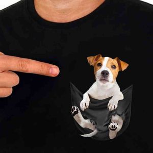 Pamuk T-shirt Moda Cep Sevimli Jack Russell Terrier Baskılı T-Shirt Erkek Kadın Rahat T-shirt Hip Hop Komik Pamuk Tees G1222 Tops