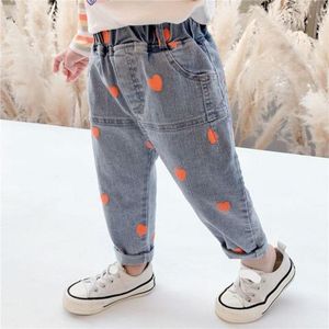 Jeans meninas coração completo outono primavera toddler crianças roupas crianças calças para calças de bebê