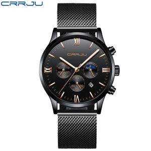 Mens Quartz Watch CRRJU Waterproof Stainless Steel Timing Relogio Masculin Luminous Calendar Mens Business Casual Retro Watches 210517