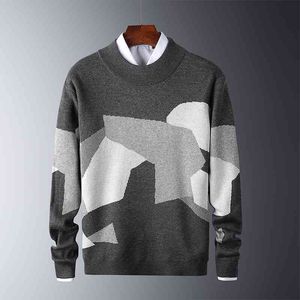 Ciepły sweter zimowy mężczyźni wysokiej jakości elastyczność patchwork męski sweter dzianiny z długim rękawem dorywczo gruby druk pulower mężczyźni 210603