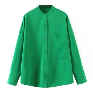 Moda Basic Green Bluses Camisa Mulheres O-pescoço Botões de Manga Longa Camisas Chic Tops Ladies Casuais roupas 210430